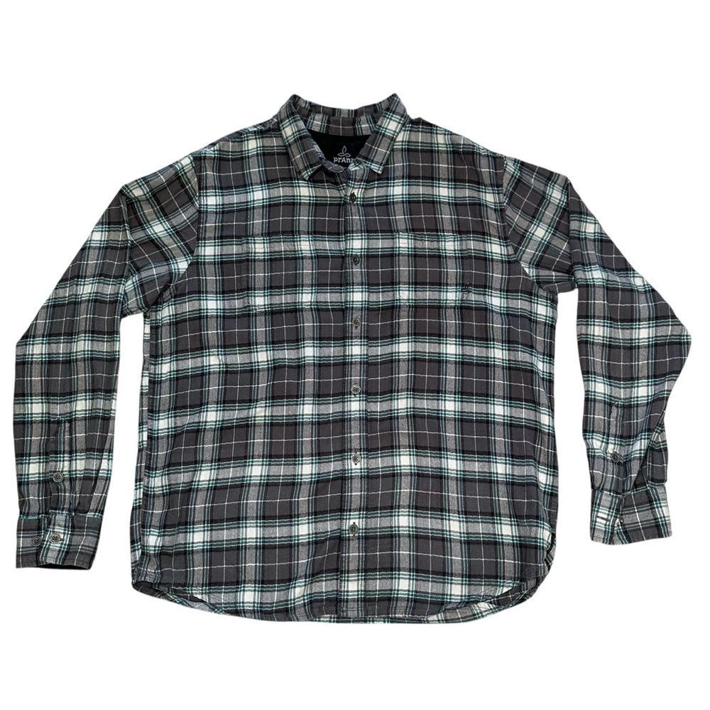 Prana Men’s XL Organic Cotton Gray Blue Long Sleeve Flannel